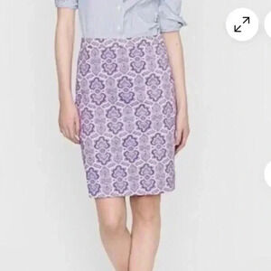 J. Crew Purple White Medallion Paisley Print Cotton No. 2 Pencil Skirt